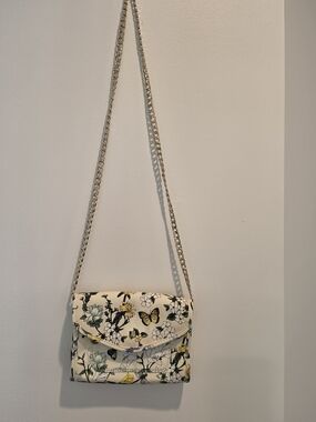 Talbots Botanical Garden Floral Canvas Clutch Bag Gold Chain